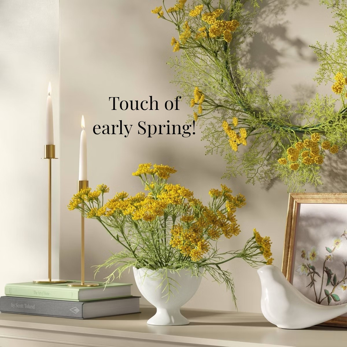Pretty small yellow floral arrangement and wreath at Target. Early spring styling, more home decor accessories from new collections! Free shipping at $35! 

#LTKHome #LTKFindsUnder50