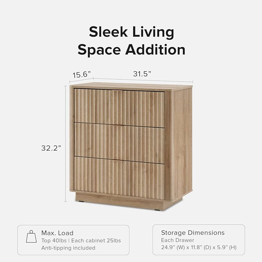 mopio Brooklyn 3 Drawer Dresser for Bedroom, Mid Century Modern Chest of Drawers, Wood Tall Night... | Amazon (US)