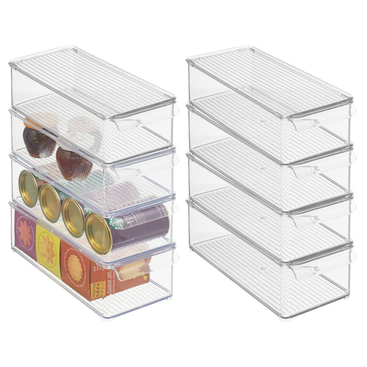 mDesign Slim Plastic Kitchen Fridge + Freezer Bin, Lid and Handle, 8 Pack, Clear | Target