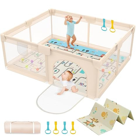 71 x 59 Baby Play Pen with Mat - Indoor & Outdoor Playpen for Babies and Toddlers - Extra Large P... | Amazon (US)