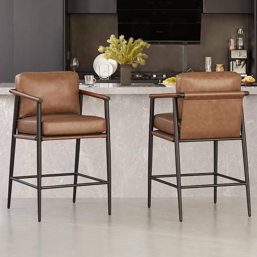 Watson & Whitely Mid Century Modern Barstools Set of 2, 26" H Upholstered Counter Height Bar Stoo... | Amazon (US)