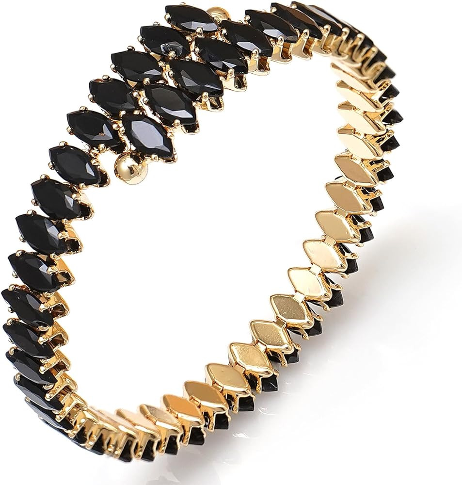 Rhinestone Cuff Bracelet Cubic Zirconia Tennis Bracelets Open Adjustable Elastic Bangle for Women | Amazon (US)