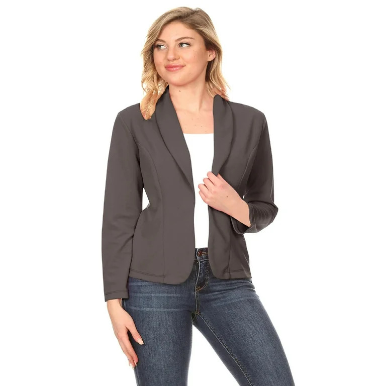 Women's Solid Casual Office Work Long Sleeve Open Front Blazer Jacket | Walmart (US)