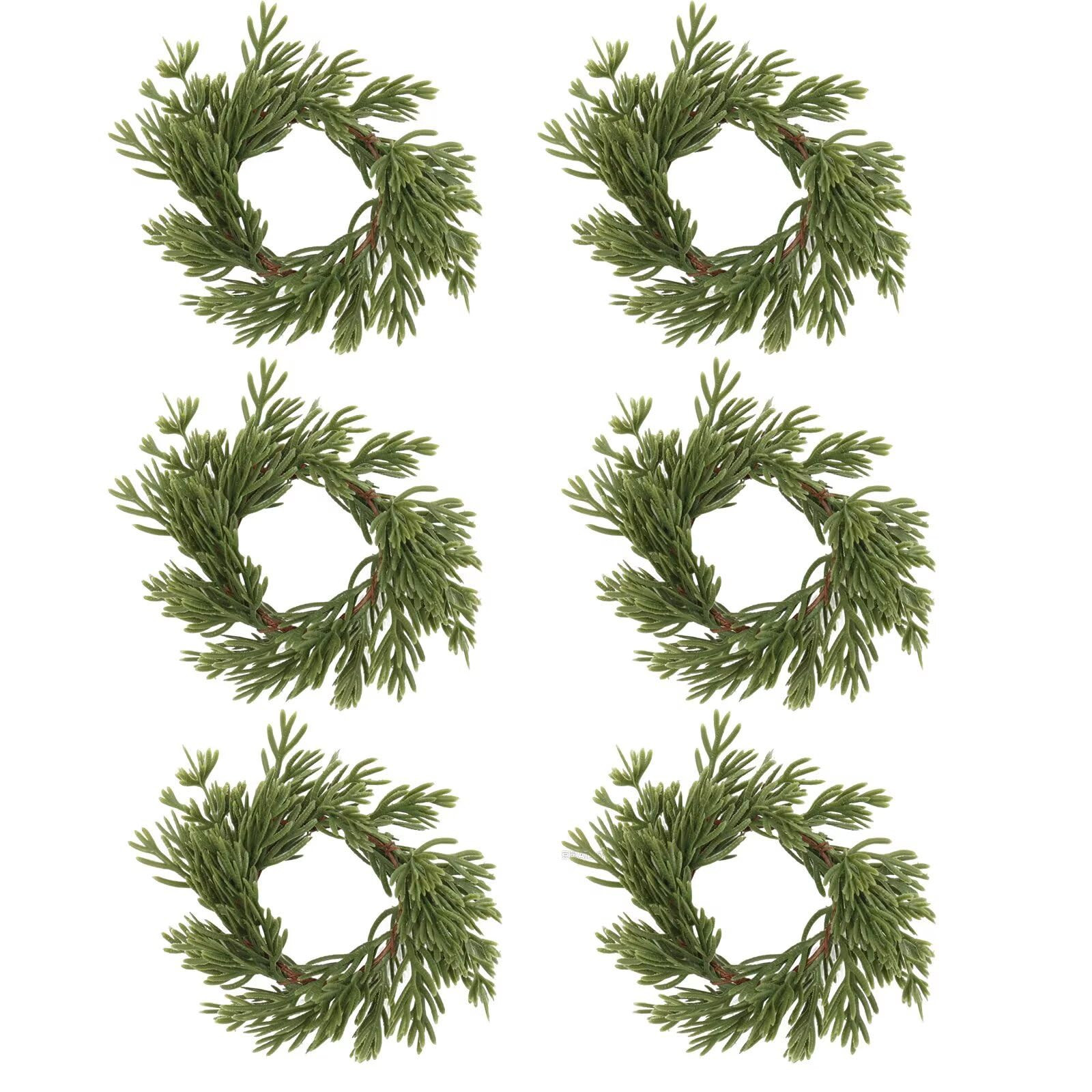 6 Pcs Artificial Pine Needle Napkin Rings, Green Napkin Ring Mini Christmas Wreath Napkins Rings Artificial Pine Napkins Ring for Holiday Home Table Centerpieces Decoration | Amazon (US)
