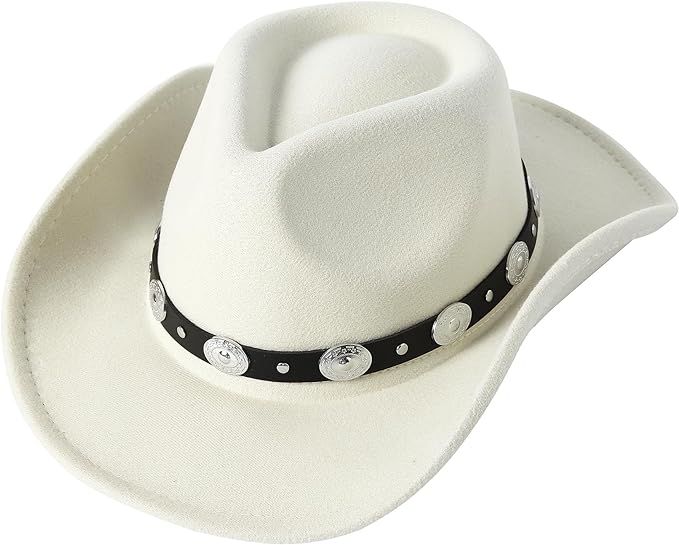 Lanzom Women Men Felt Wide Brim Western Cowboy Hats Belt Buckle Panama Hat | Amazon (US)