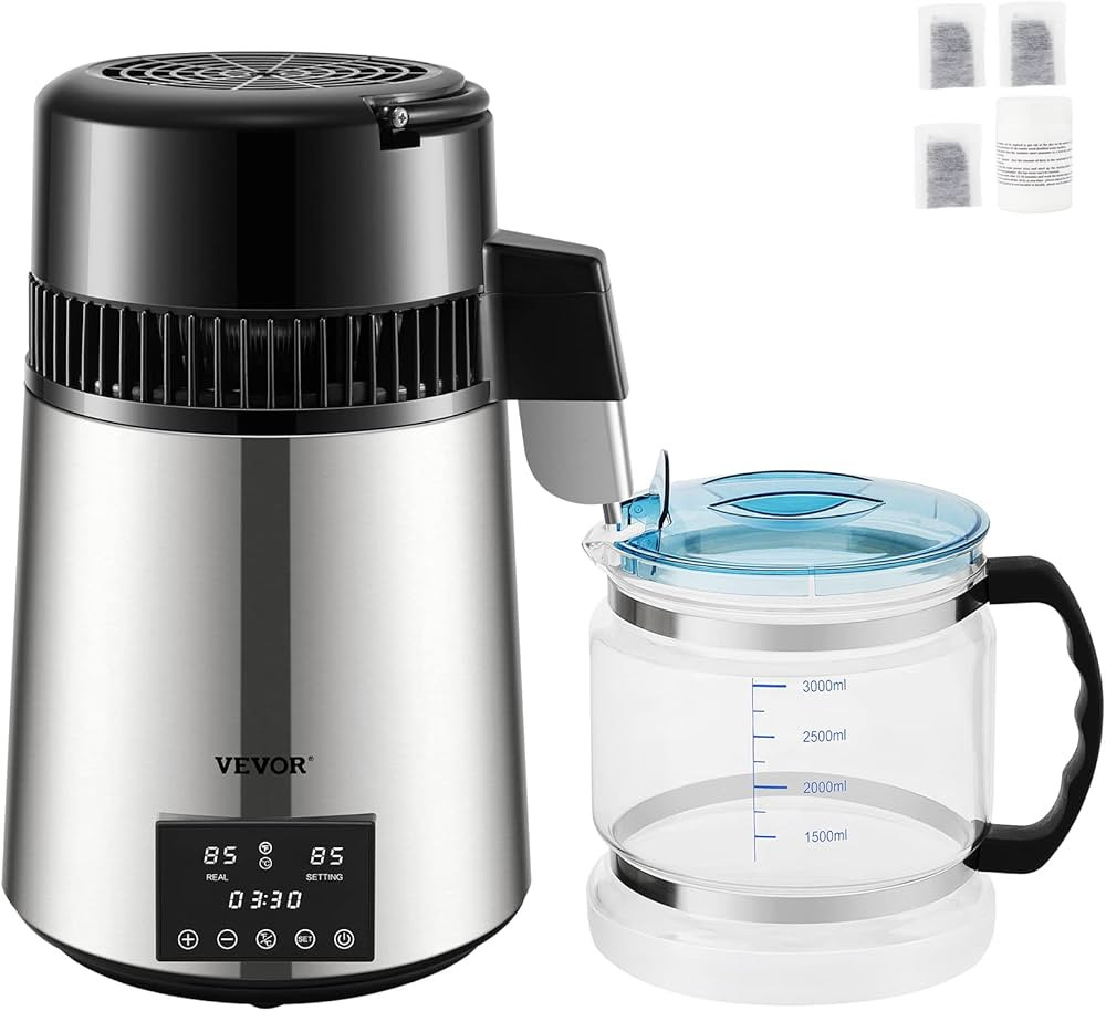 VEVOR Water Distiller, 304 Stainless Steel Countertop Water Stiller, 0.3Gal/H, 0-99H Timing Dual ... | Amazon (US)