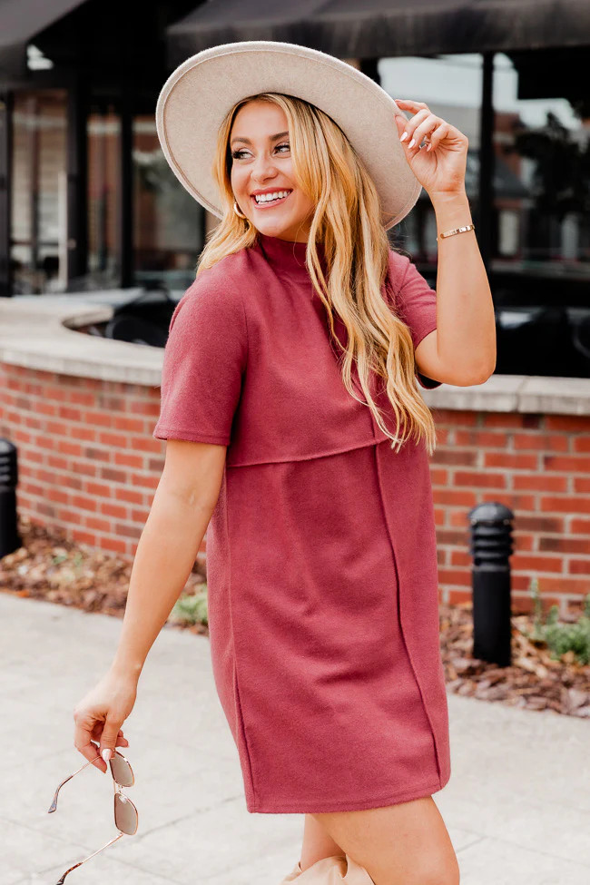 Looking So Sweet Berry Mock Neck Short Sleeve Sweater Dress | Pink Lily