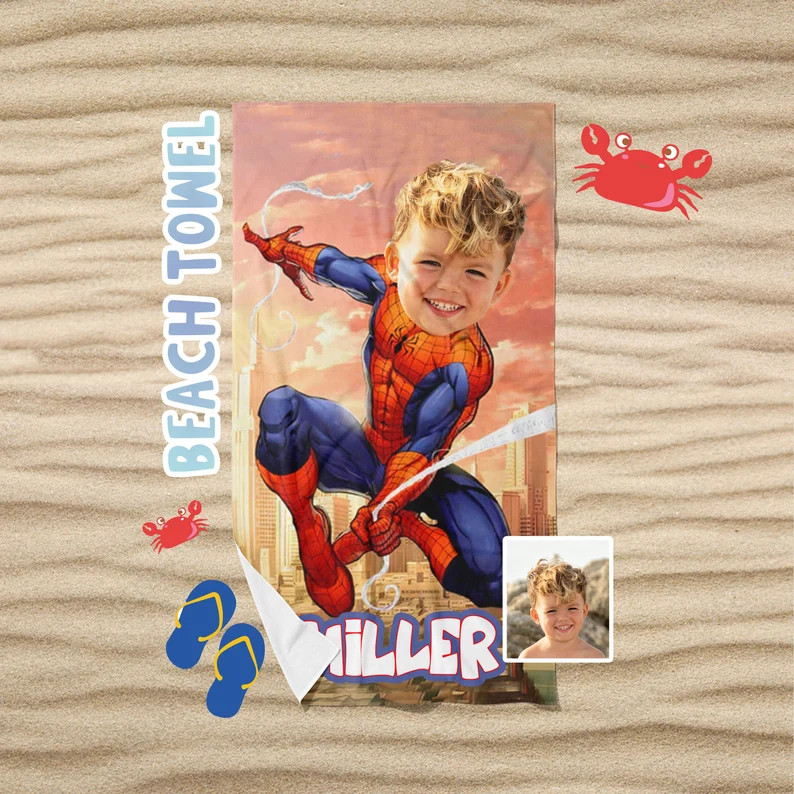 Kids Superhero Beach Towel, Personalized Kids Beach Towel, Custom Beach Towel For Boys, Spidey Be... | Etsy (US)