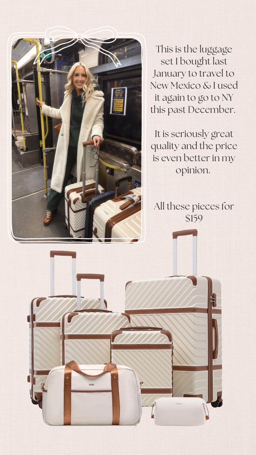 The absolute best deal on the BEST travel luggage set I’ve ever owned! Love these pieces.  They are beautiful and you cannot beat the price. The Inside is navy and not just a basic grey like a lot of luggage out there. This is seriously  a luxury luggage set and it’s under $160🤯

#LTKSaleAlert #LTKvlog #LTKTravel