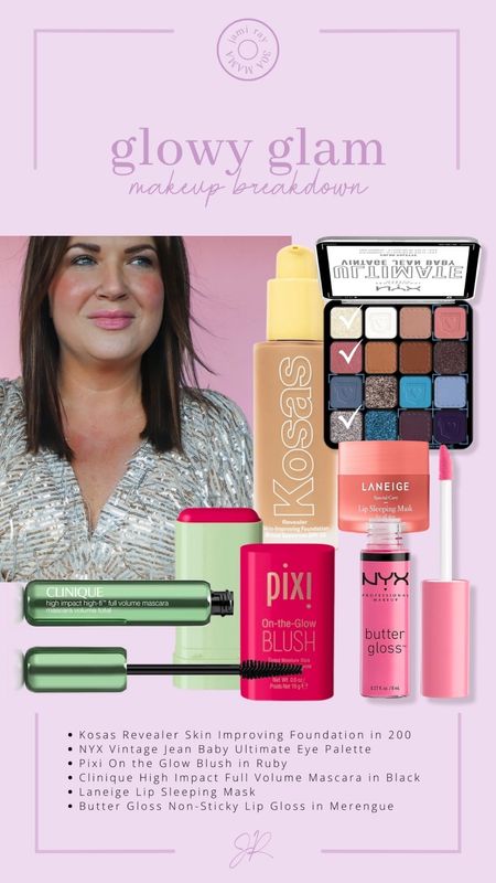 Glowy glam makeup 
Kosas
Pixi
Clinique 
NYX
Laneige


#LTKHoliday #LTKbeauty #LTKover40