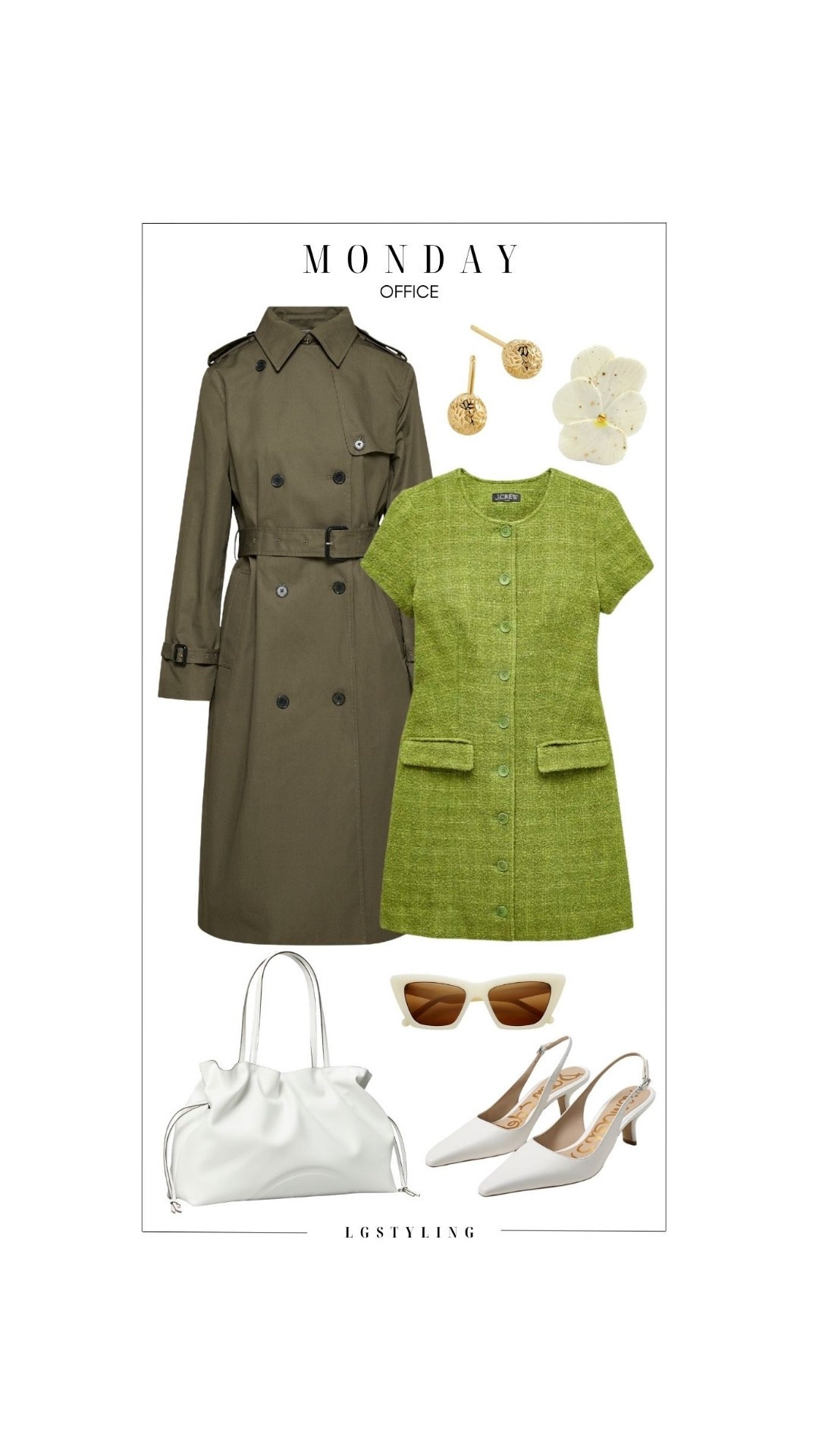 Monday – Office
Starting the week with polished structure and spring color. This green shift dress paired with a classic trench feels fresh, refined, and office-ready without trying too hard. The white accessories lighten the whole look and make it feel crisp for the season.
#LTKWorkwear #LTKOfficeStyle #LTKSpringStyle #LTKDressStyle #LTKTrenchCoat #LTKAccessories #LTKSeasonalStyle #LTKStyleTip #LTKFashion #LTKOutfitIdeas

#LTKootd
