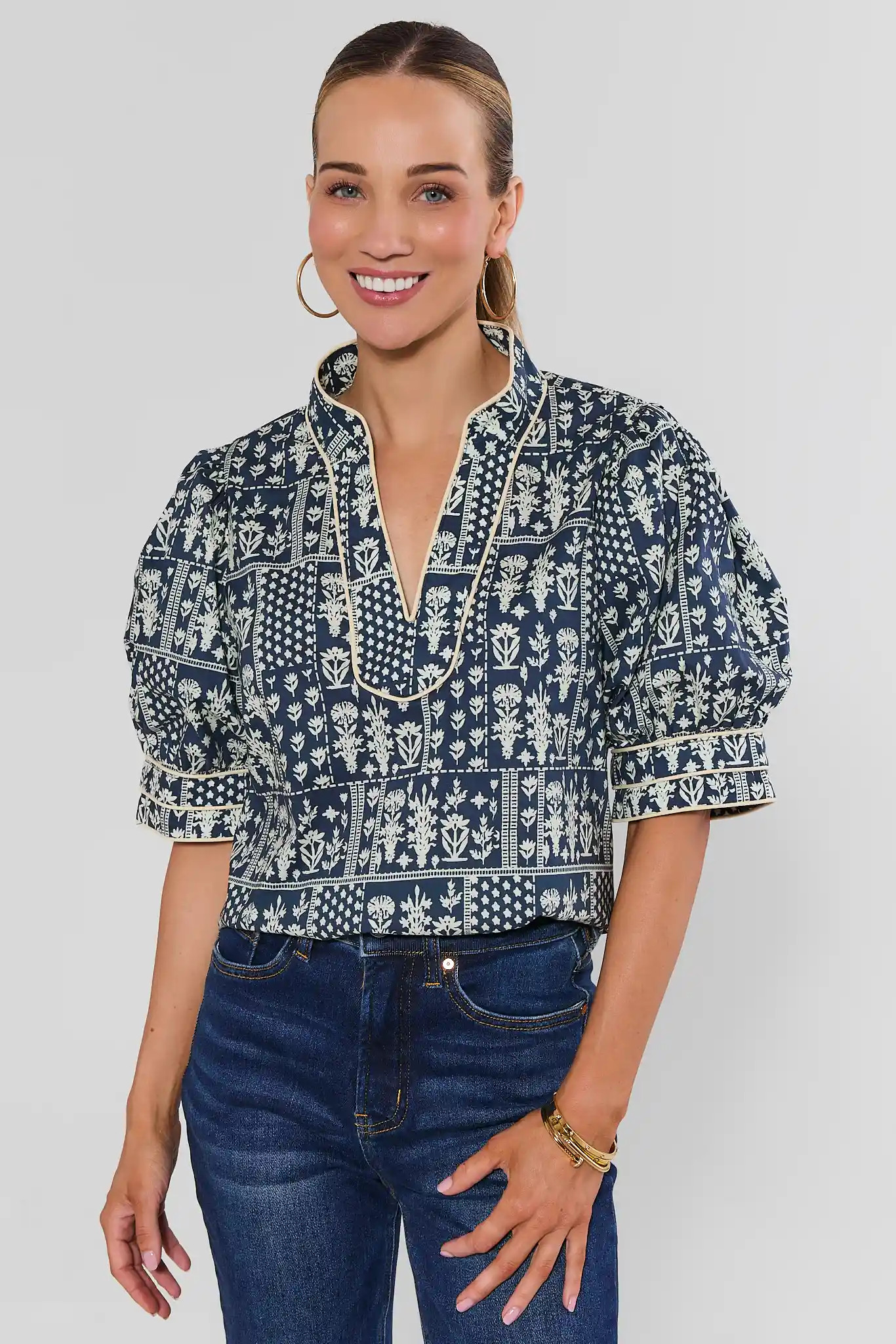 Dakota Navy Floral Printed Top | Avara
