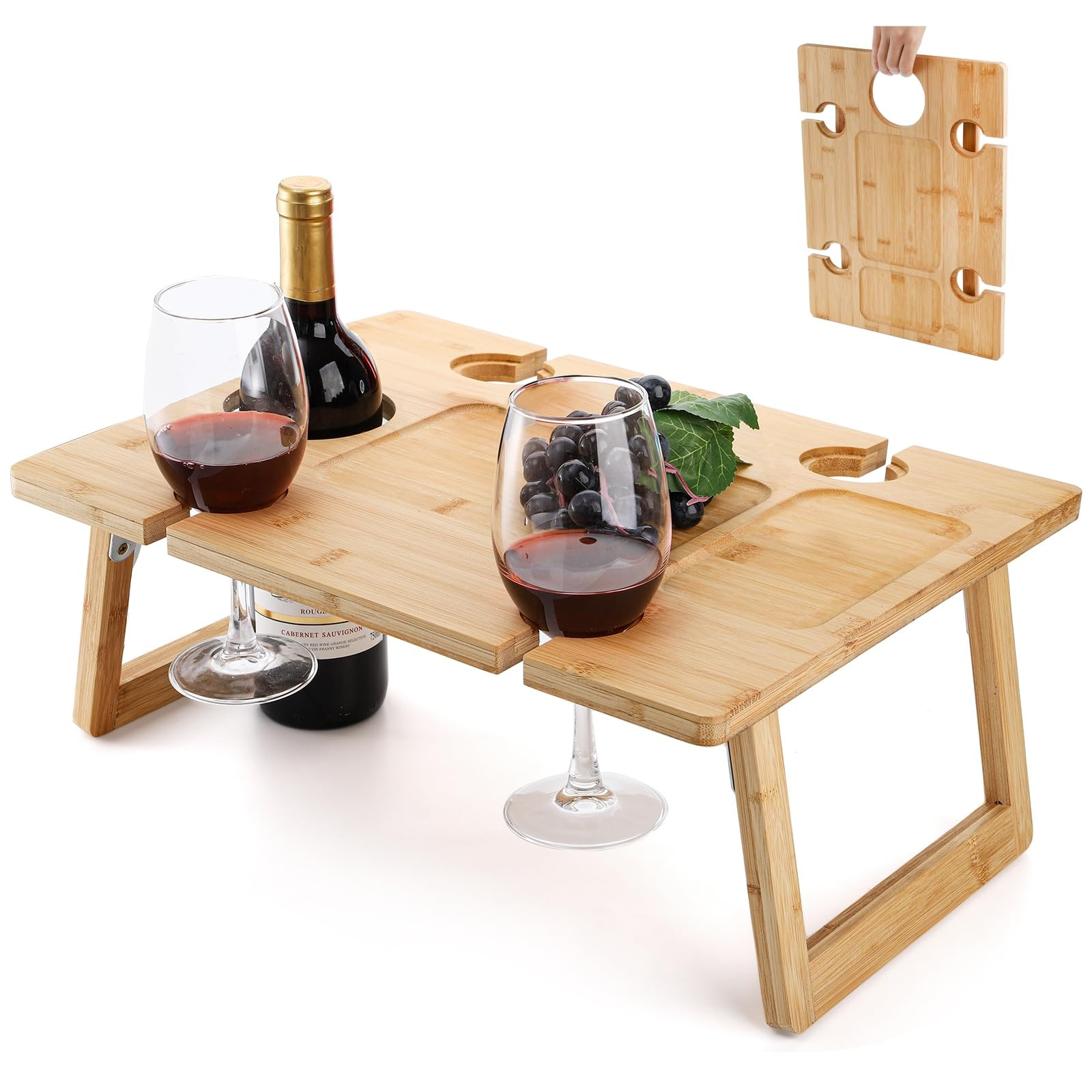 Peohud Portable Wine Picnic Table, Foldable Champagne Picnic Snack Table Tray, Wooden Outdoor Pic... | Amazon (US)