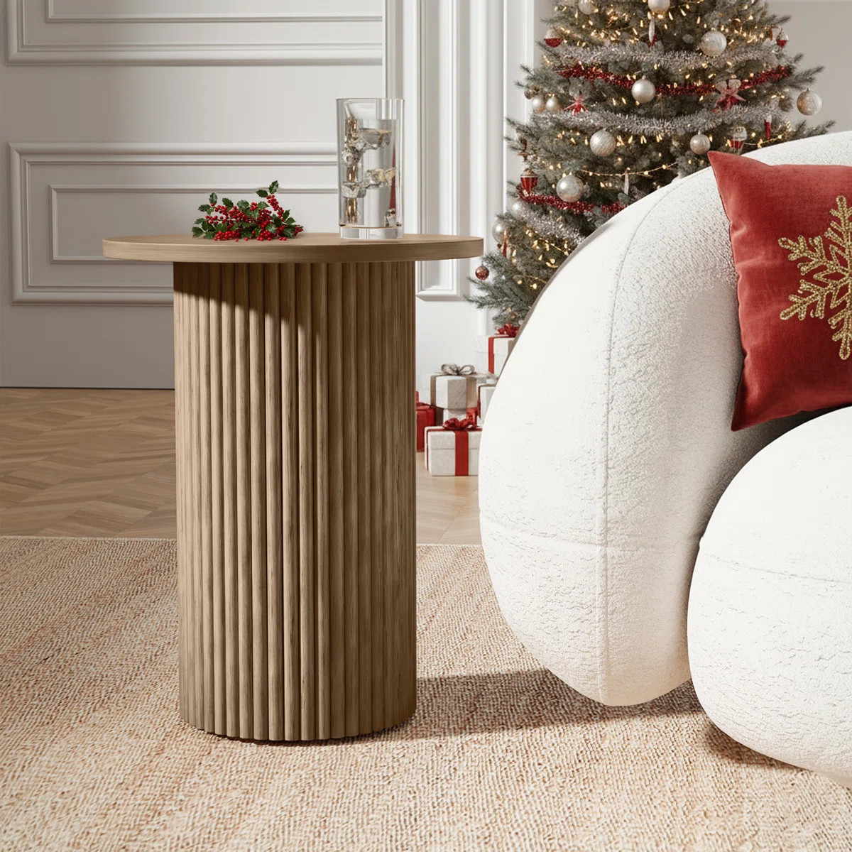 Chibuzor 22"Tall Pedestal Wood Round End Table, Handcrafted Solid Wood Fluted Design | Wayfair North America