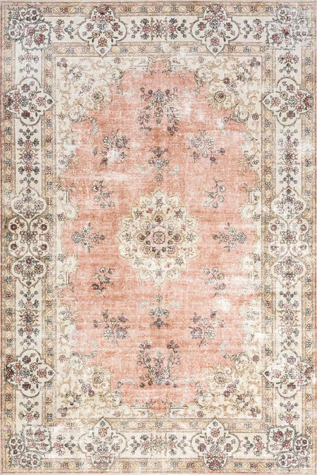 Peach Rosette Medallion Washable Area Rug | Rugs USA