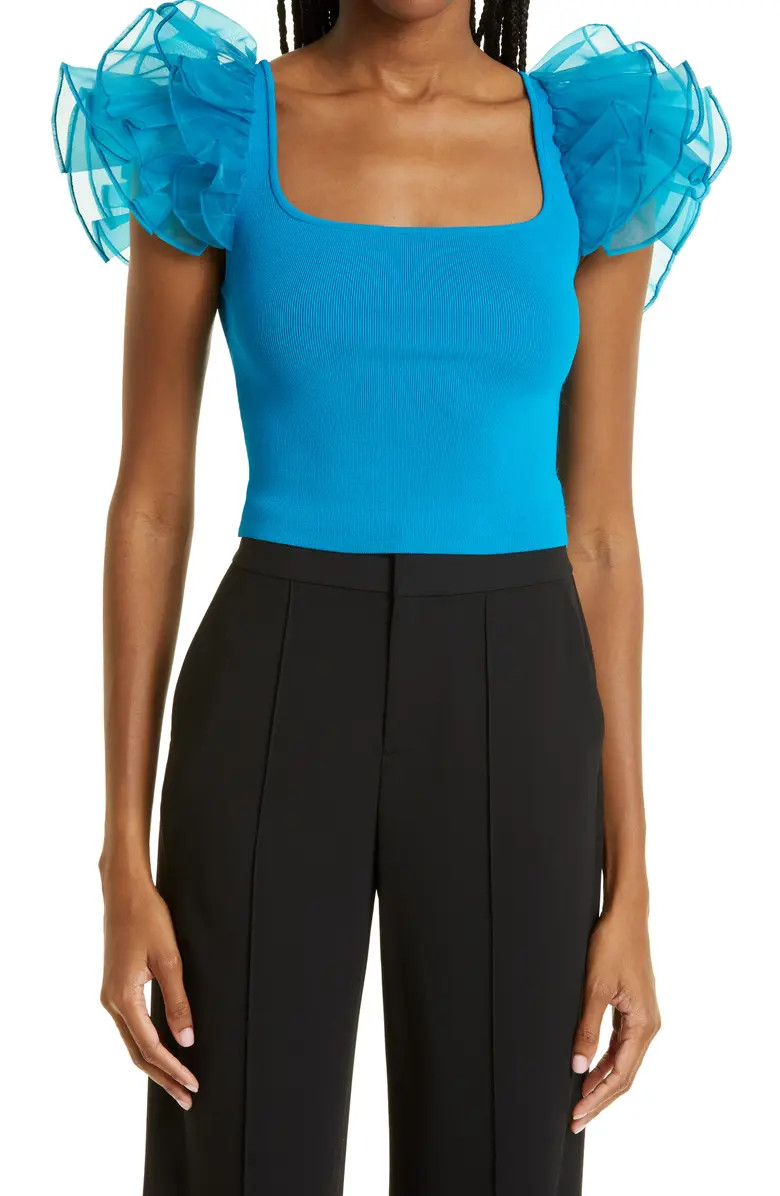 Alice + Olivia Merida Ruffle Sleeve Silk Blend Top | Nordstrom | Nordstrom