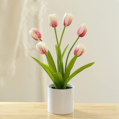 YUIOP 6-Head Artificial Tulip Potted Plant Real Touch Fake Tulip Flowers in Pot Tulips Bouquet Arran | Amazon (US)