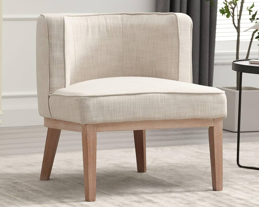 VESCASA Linen Accent Arm Chair with Stone Wash Wood Legs, Comfy Side Chair with Round 10.5" H Mid... | Amazon (US)