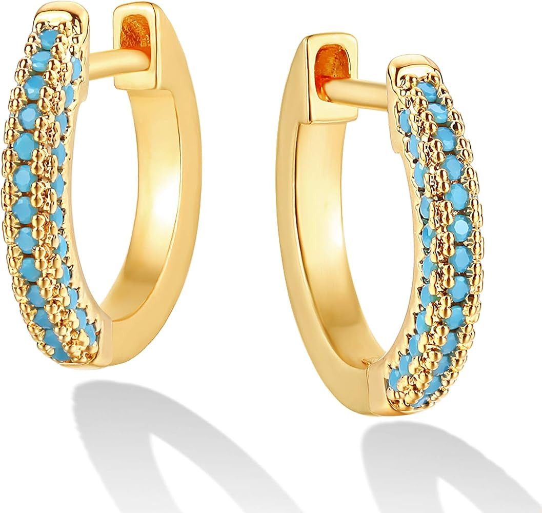 Dremmy Studios Dainty CZ Huggie Hoop Earrings 14K Gold Plated Chunky Simple Cute Thick Round Fril... | Amazon (US)