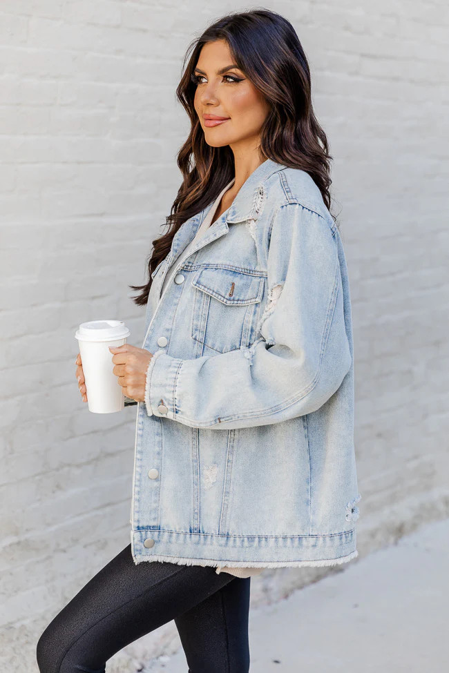 Shades Of You Oversized Distressed Denim Jacket | Pink Lily