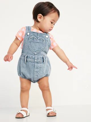 Heart-Patch Jean Shortall Romper for Baby | Old Navy (CA)