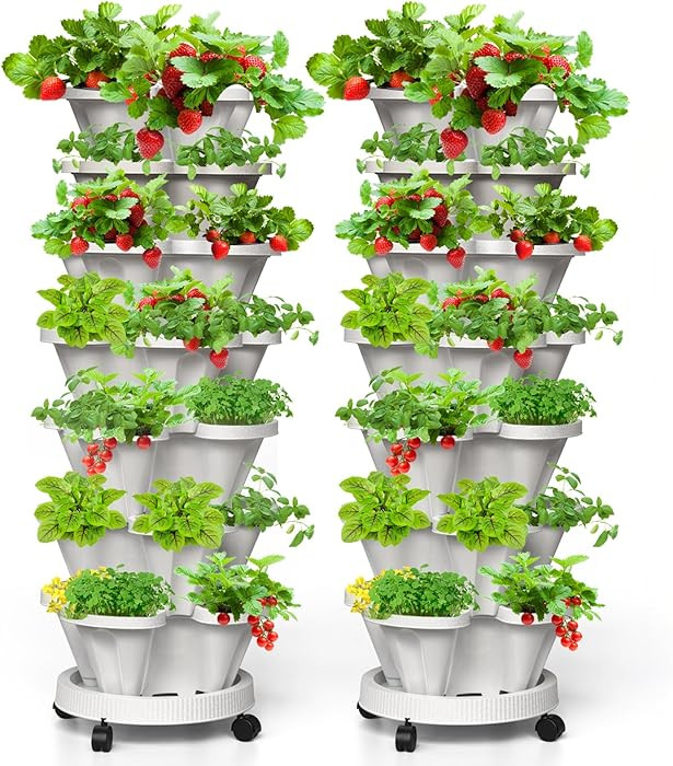 7 Tiered Strawberry Vertical Planter 2 Pack, Stackable Tower Garden Planter Herb Garden Planter w... | Amazon (US)