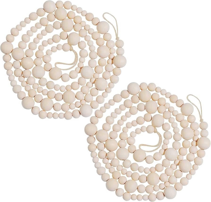 2 Pieces Wooden Beaded Garland 13.6 Feet Rustic Farmhouse Decor Wood Bead Garland Christmas Tree ... | Amazon (US)