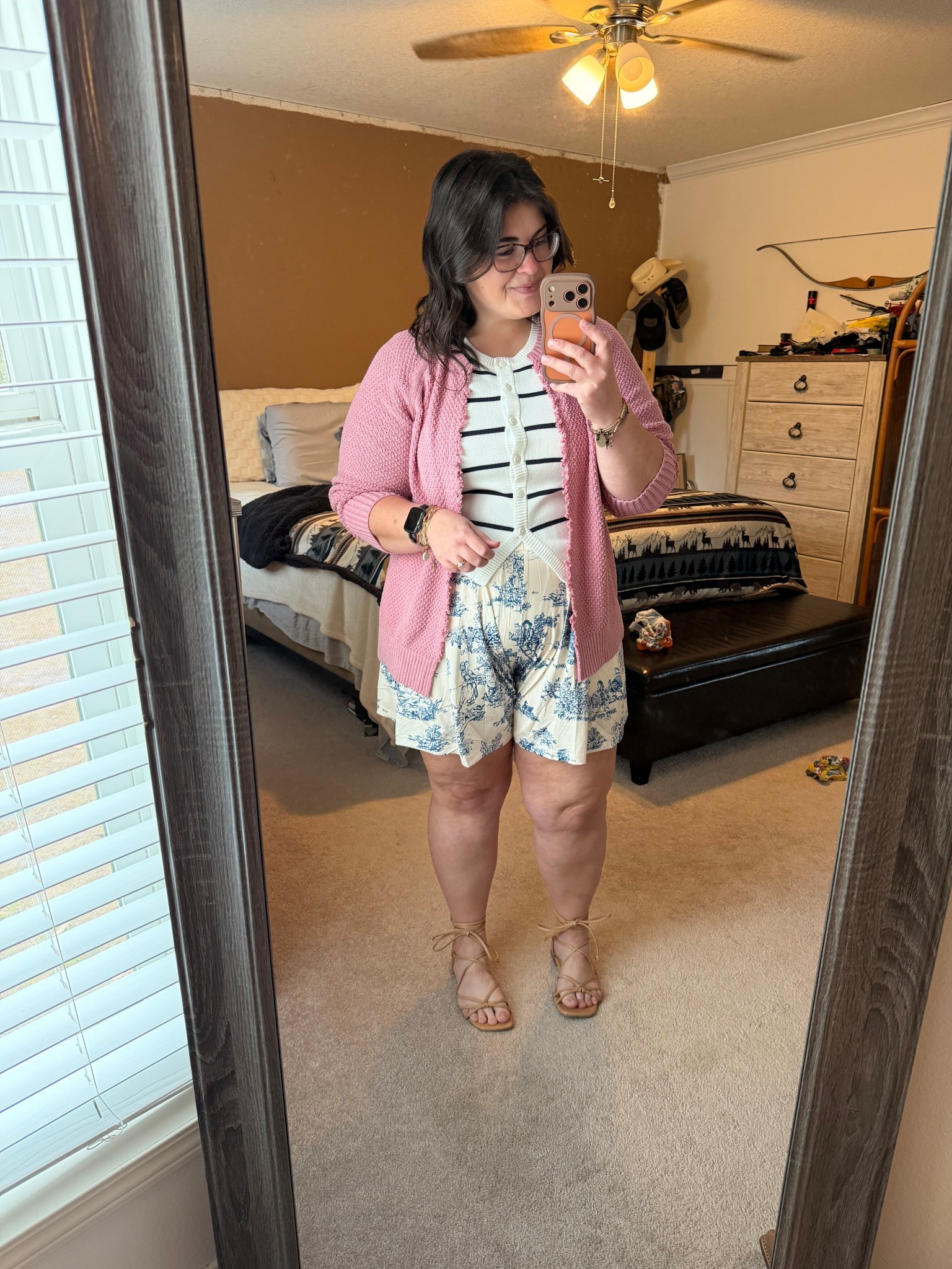 Soft spring layers but make it midsize friendly 🤍
I love pieces that feel feminine without feeling fussy — and these printed shorts are such a fun way to mix classic navy with a little pink.

Proof that you can wear shorts, show your legs, and still feel polished and put together.

Linked what I can 🤍

midsize outfit
midsize summer style
spring shorts outfit
toile print
pink cardigan outfit
casual mom outfit
everyday style
layered spring look
shorts for midsize women
teacher outfit casual

#LTKootd #LTKMidsize