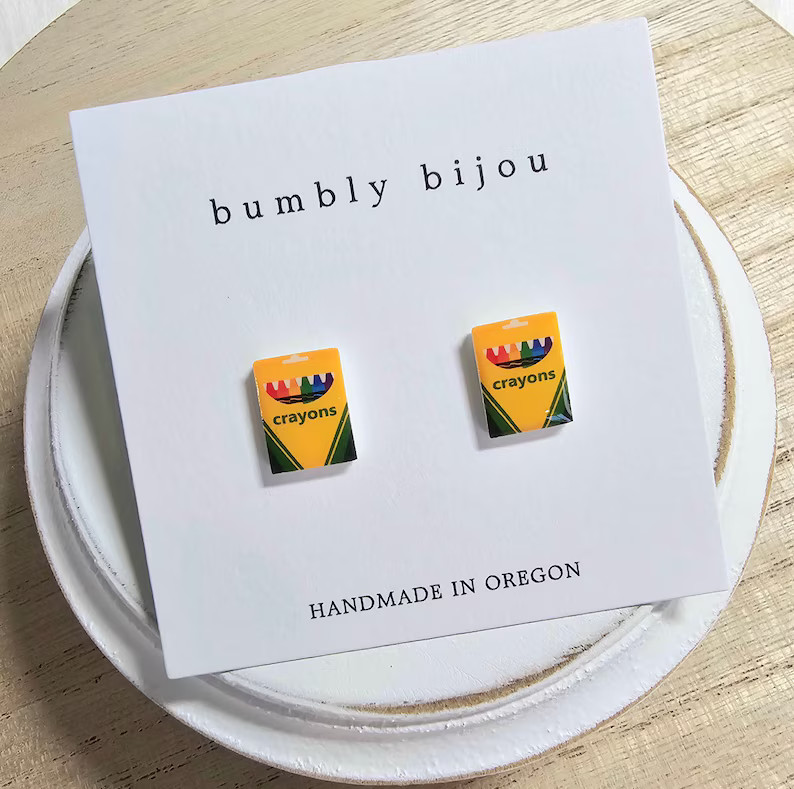 CRAYON BOX Earrings / Hypoallergenic Titanium Studs / Teacher Appreciation Gift Back-to-school Ki... | Etsy (US)