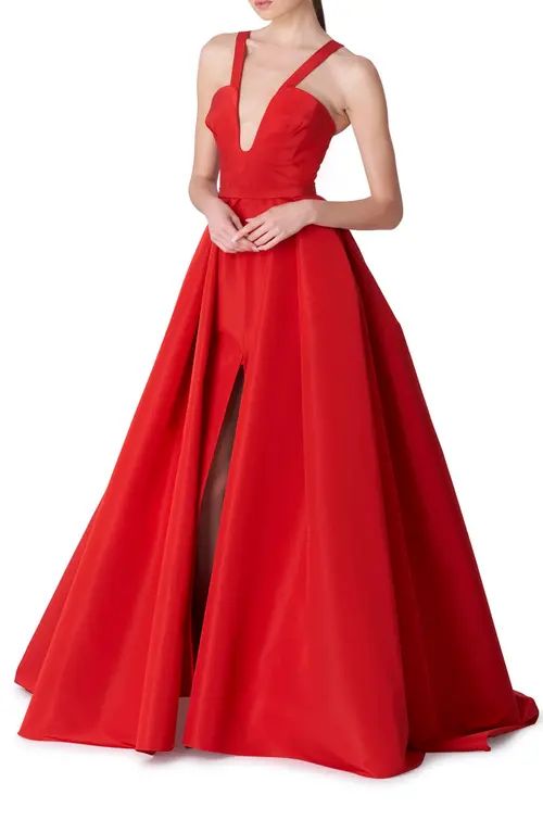Carolina Herrera Plunge Neck Gown with Removable Overskirt in Poppy at Nordstrom, Size 8 | Nordstrom