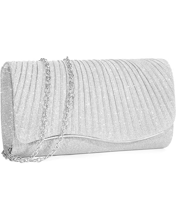 Ladies Pleated Evening Clutches Glitter Envelope Handbag Elegant Small Shoulder Bag for Wedding P... | Amazon (US)