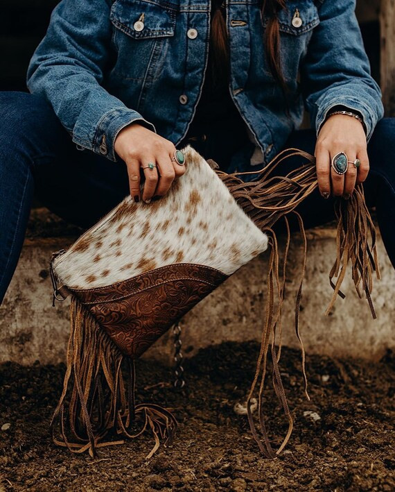 Myra Genuine Leather and Cowhide Fringe Small Crossbody Purse | Etsy | Etsy (US)