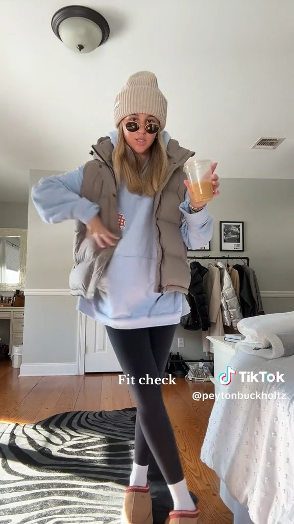 Cozy winter outfit ⛄️ Aritzia Super Puff vest L Eric Emanuel hoodie XL  Ganni beanie RayBan sunnies Aritzia leggings S Uggs 8 TNA socks 

#LTKstyletip #LTKSeasonal #LTKGiftGuide