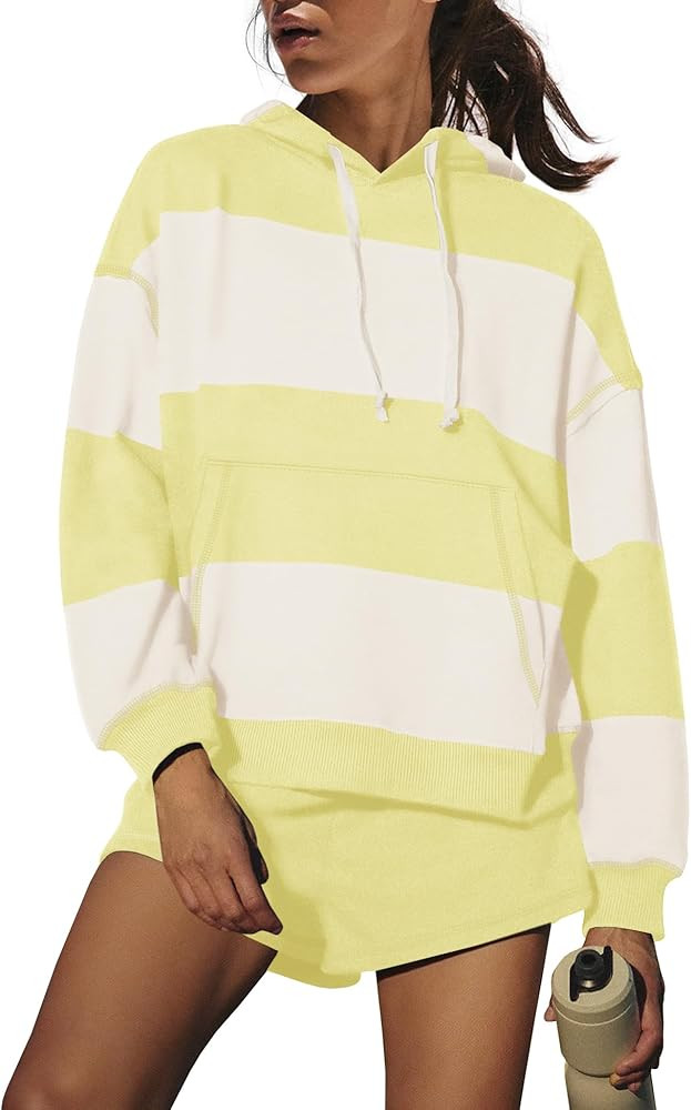 SENSERISE Women Striped Workout Set 2 Piece Outfits Matching Lounge Sets Oversized Hoodies Shorts... | Amazon (US)