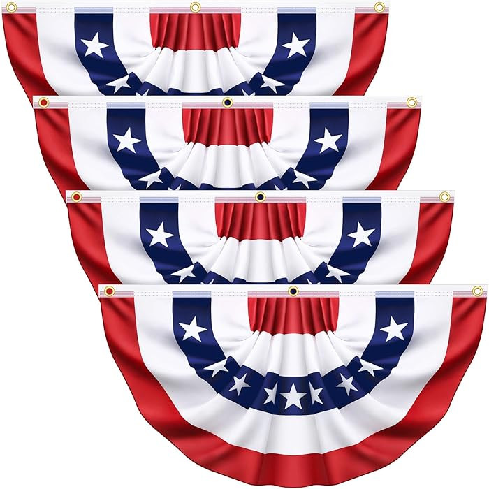 4 Pack USA Pleated Bunting Fan Flags, 1.5x3 Ft Patriotic Half Fan Banner American Flag Decoration... | Amazon (US)