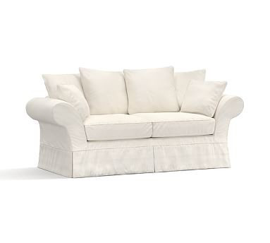 Charleston Slipcovered Sofa 86"", Polyester Wrapped Cushions, Denim Warm White | Pottery Barn (US)