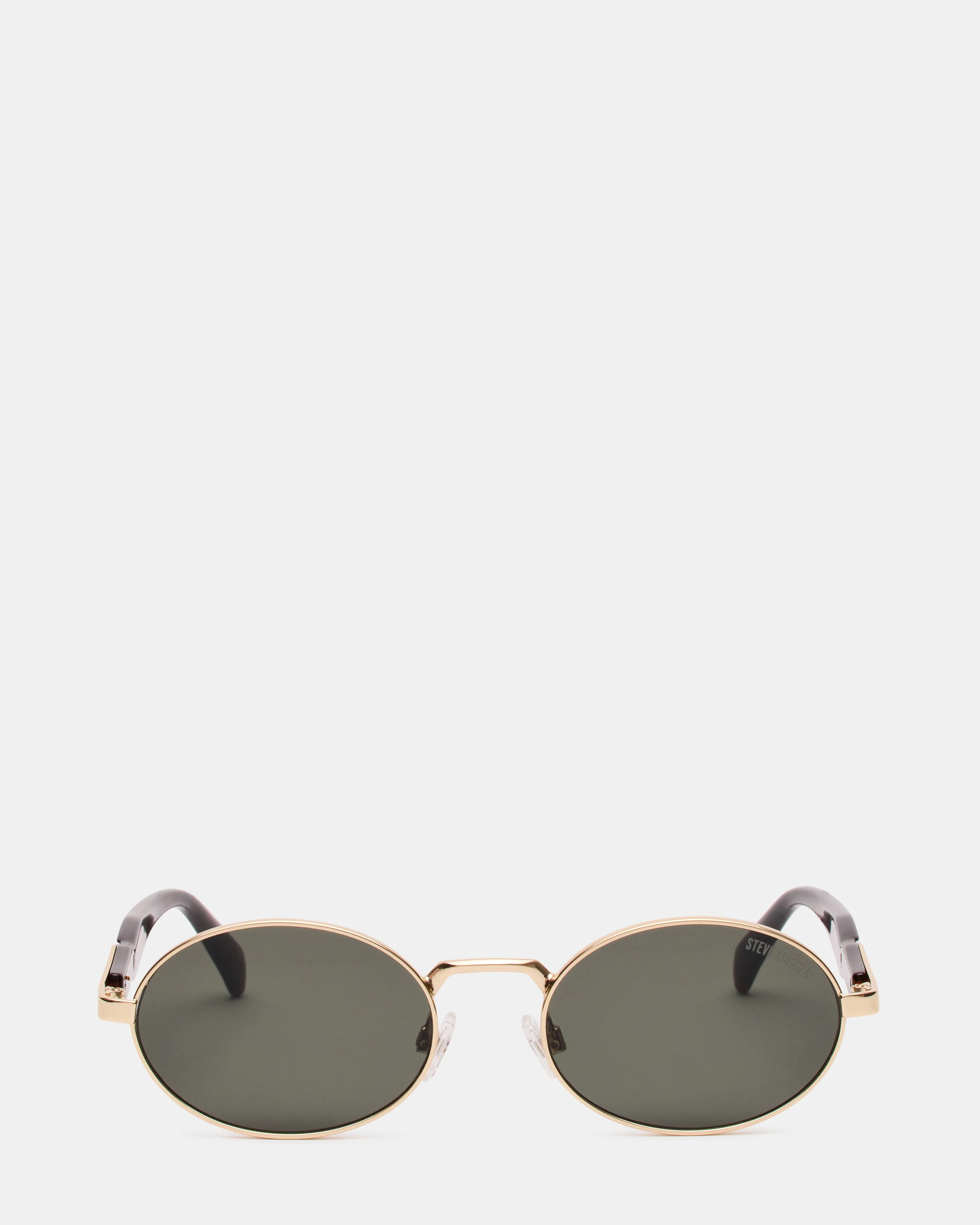 LANDY Gold Frame Oval Charcoal Lens Sunglasses | Steve Madden (US)