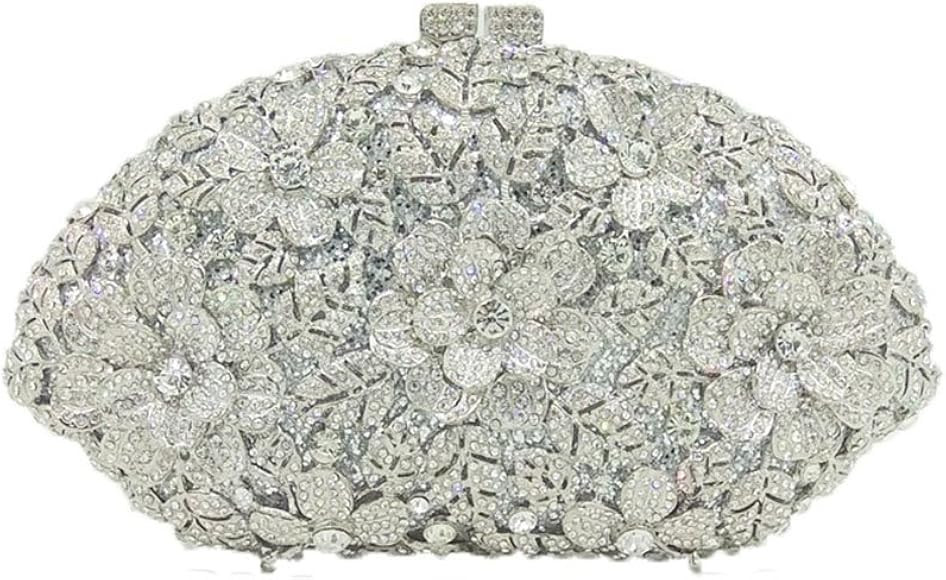 Boutique De FGG Luxury Women Crystal Clutch Flower Evening Bag Bridal Wedding Purse Party Diamond Ha | Amazon (US)