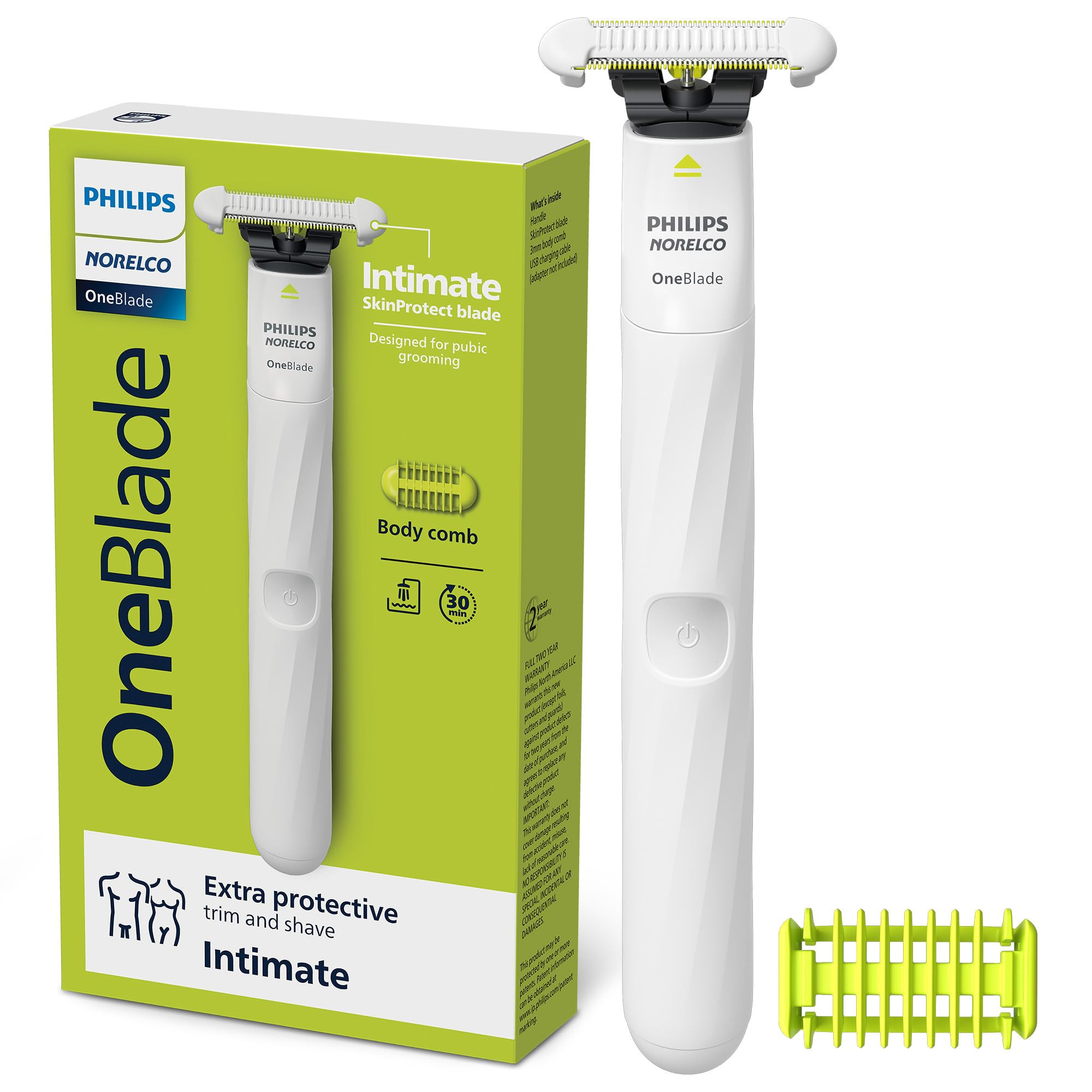 Philips Norelco OneBlade Intimate, Designed for Pubic Grooming, Trim & Shave with Extra Skin Protection, Waterproof, Model QP1924/70 | Amazon (US)