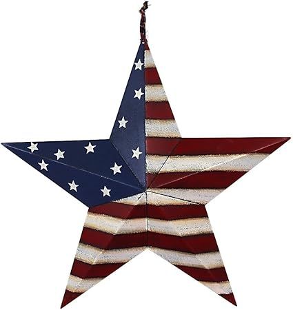 E-view Metal American Flag Barn Star Decor Patriotic Mounted 3D Wall Art July of 4th Decoration 1... | Amazon (US)