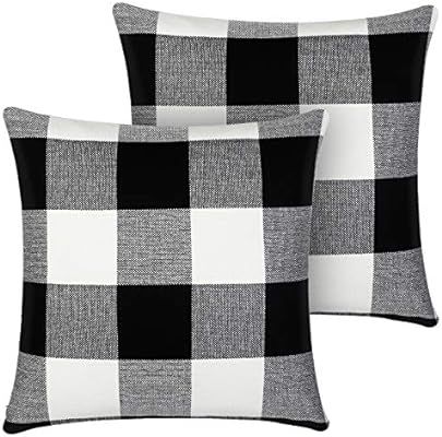 InnoGear Set of 2 Black and White Throw Pillow Cover, Classic Buffalo Check Cotton Linen 18 x 18 ... | Amazon (US)