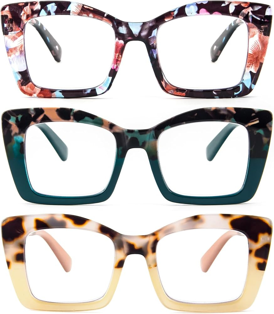 REAVEE Oversized Square Reading Glasses for Women, Blue Light Blocking Large Frame Computer Reade... | Amazon (US)