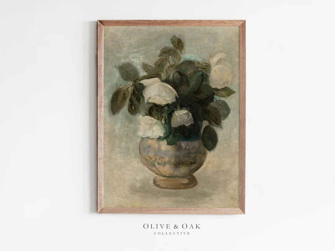 Neutral Flower Still Life / Vintage Roses Painting PRINTABLE / Traditional Decor / 377 - Etsy | Etsy (US)