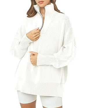 ANRABESS Women's Oversized Fashion Long Sleeve Quarter Zip Baggy Loose Slouchy Sweater Pullover T... | Amazon (US)