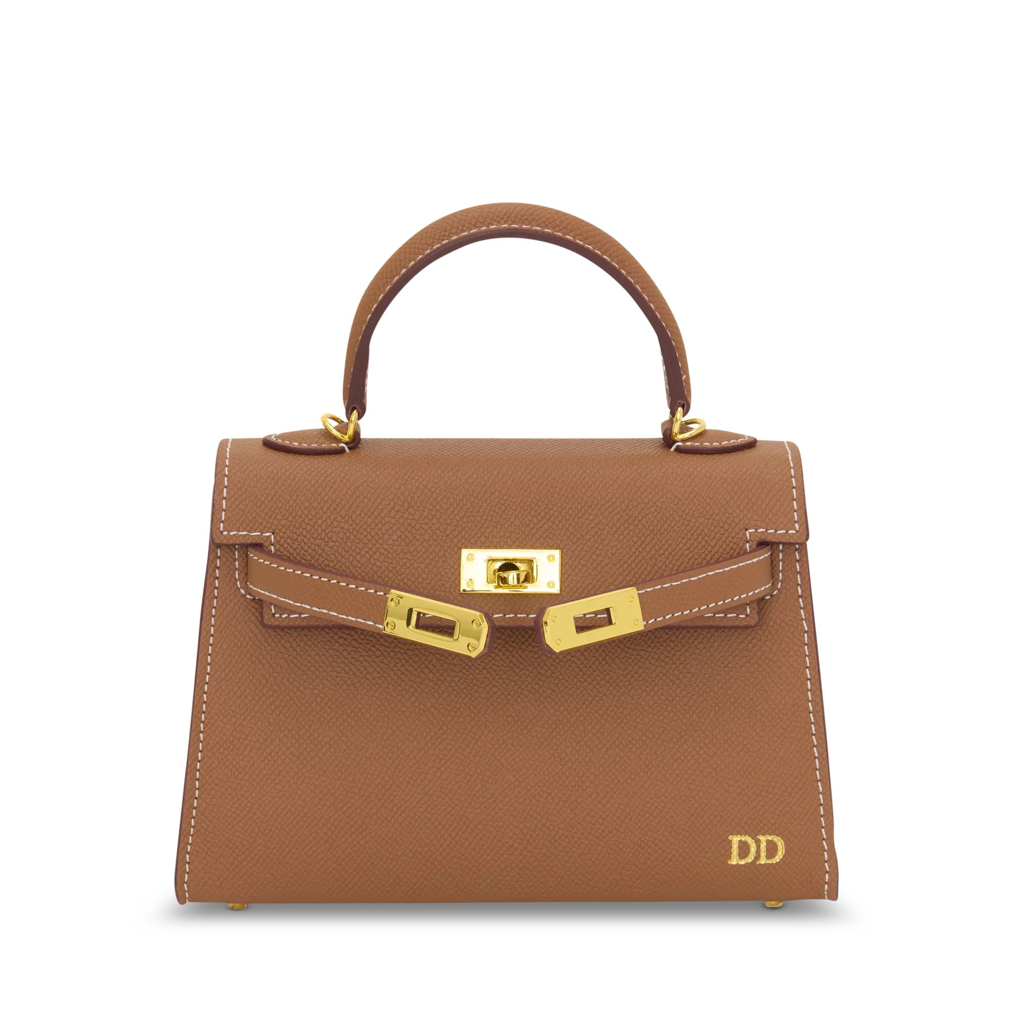 Lily & Bean Hettie Mini Bag - Tan with Initials and Leather Strap | Lily and Bean