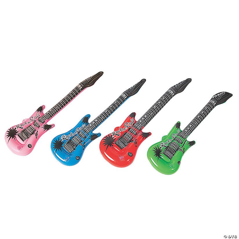 22" Small Inflatable Pink, Blue, Red & Green Vinyl Guitars - 12 Pc. | Oriental Trading Company