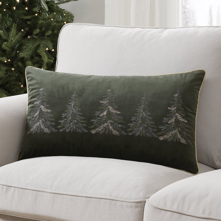 My Texas House 14" x 24" Embroidered Green/Gold Velvet Decorative Pillow Cover | Walmart (US)