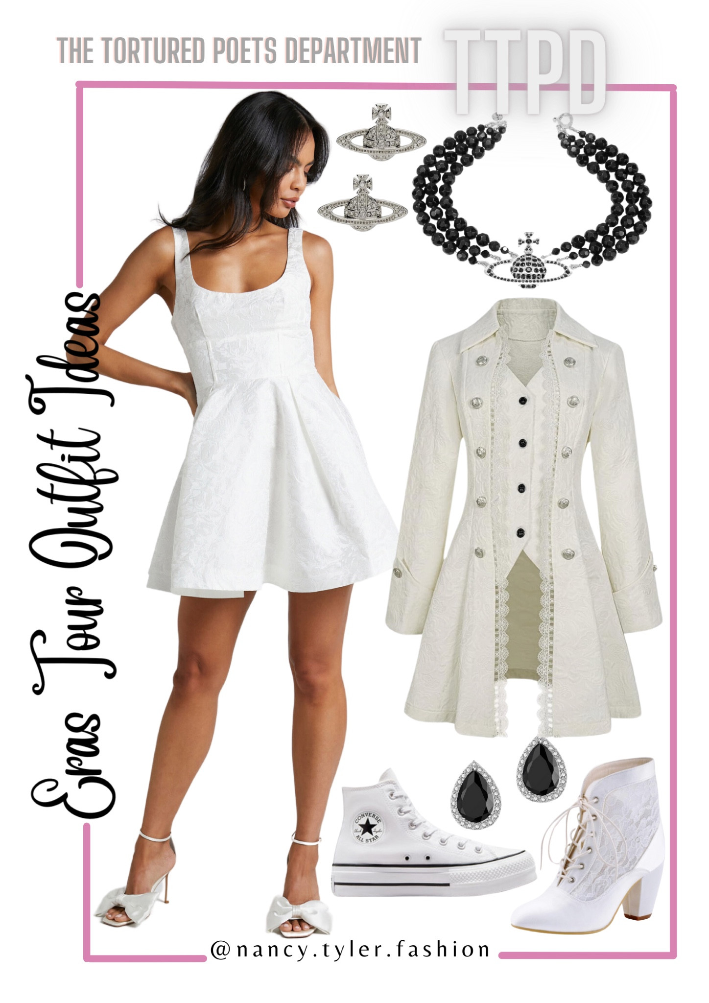 Amazon The Tortured Poets Department Eras Tour Taylor Swift Outfit Ideas. 📝🤍 Eras Tour 2024 outfit ideas!  🤍🪶 #TaylorSwift #ErasTour #TTPDTaylorSwift  #TaylorSwiftTTPD #TheTorturedPoetsDepartment Taylor Swift Eras Tour Ideas, Taylor Swift Movie, Taylor Swift outfits, Taylor Swift Eras Tour outfit ideas, Taylor Swift Eras Tour inspo, Taylor Swift inspo, Taylor Swift TTPD, Taylor Swift The Tortured Poets Department, Taylor Swift Eras Tour TTPD outfits, TTPD outfit, The Tortured Poets Department Taylor Swift outfits, white Taylor Swift outfits, black Taylor Swift outfits, Tortured Poets,  choker necklaces, corset tops, corset dresses, women’s sequin black shorts, white Converse shoes 

#LTKFindsUnder50 #LTKStyleTip #LTKParties