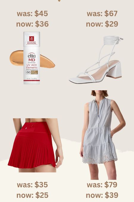 Daily deals 
Red tennis skirt size up one 
Gap dress have in a small TALL length 
White sandals are tts 