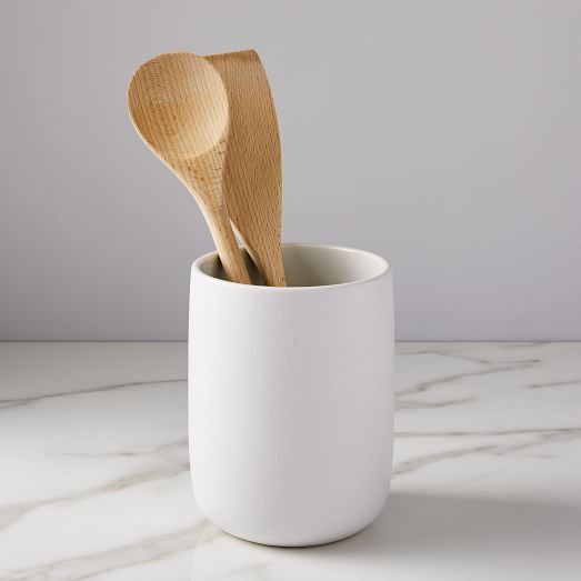 Kaloh Stoneware Utensil Holder, White | West Elm (US)